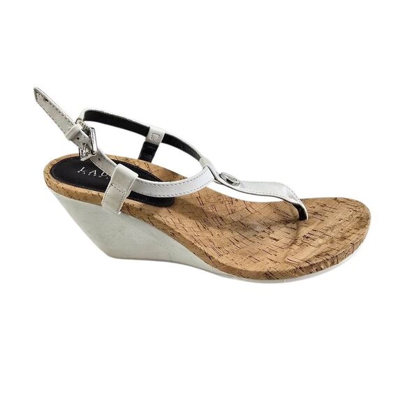 Ralph Lauren White Cork Wedge Sandals - Picture 2 of 5